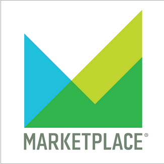 Logo design for Marketplace podcast with Kai Ryssdal. Image consists of a 3 color design which mimics a business graph or chart