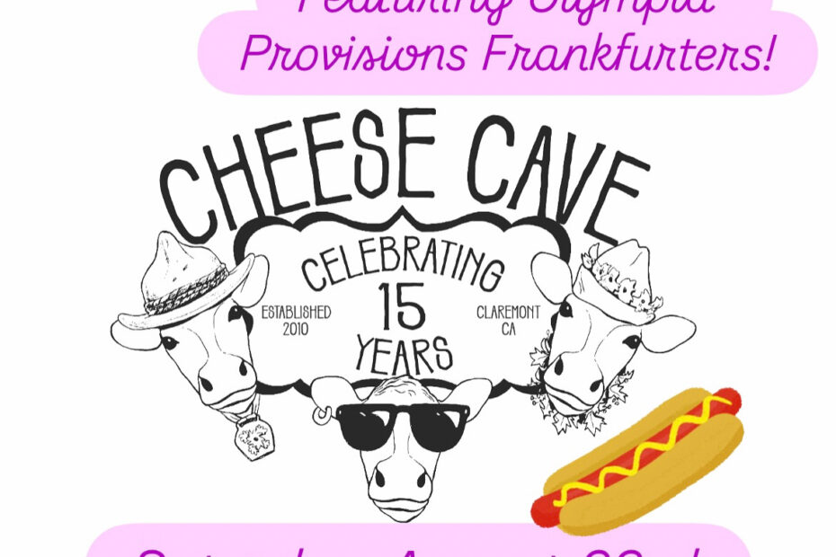 Simple flyer with Cheese Cave logo and a hotdog. 8/23 at noon.